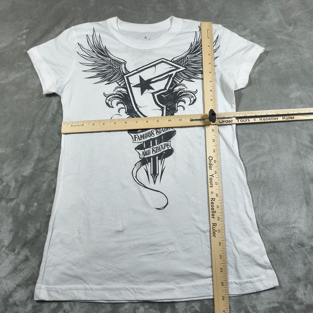 Vintage Famous Stars And Straps Shirt Teen Girls XL White Angel Wings Y2K Tattoo - Picture 6 of 6